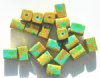 20 11x8mm Coated Turquoise and Gold Rectangle Glass Beads